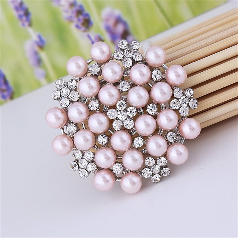 

2 Inch Silver Tone Pink Pearl and Rhinestone Pins Jewelry Crystal Brooch 481 H1