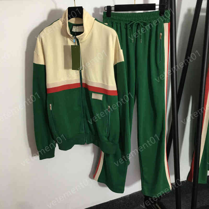 

Womens Two Piece Pants Paneled Long-sleeve Zip Cardigan Jacket And Webbing Casual Trousers 2 Pieces Sets Luxury High Quality Designer Tracksuits 0912