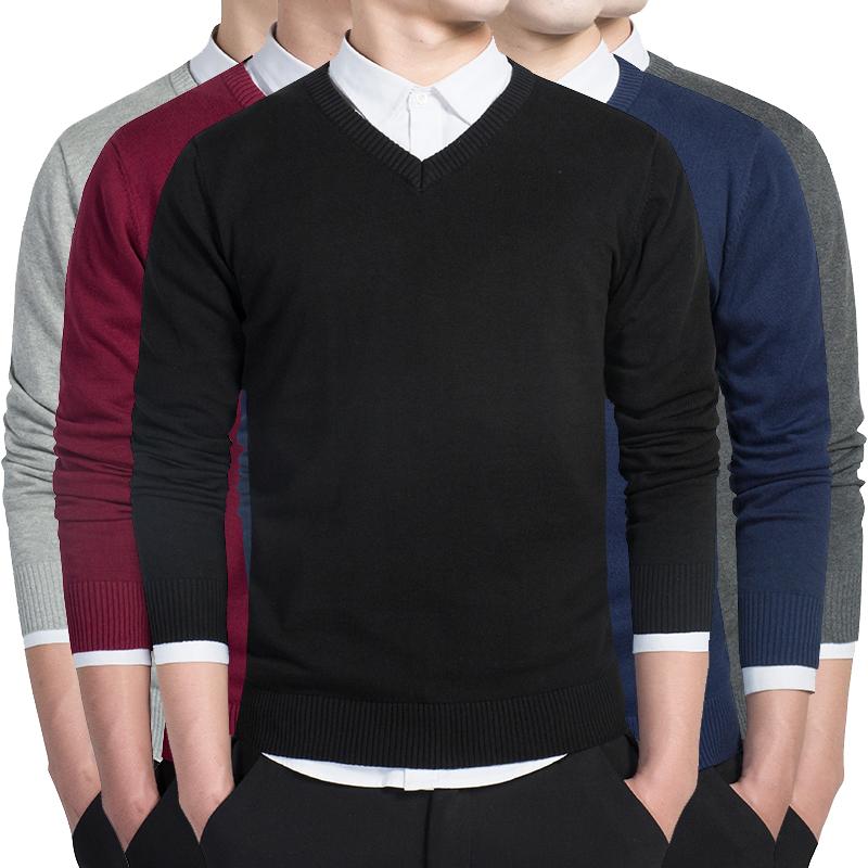

Men's Sweaters Sweater Men Casual V-Neck Pullover Slim Long Sleeve Mens Knitted Pull Homme 2022 Autumn Black ClothingMen's