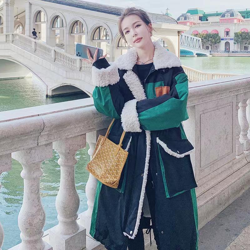 

Women' Down & Parkas Mid-Length Fashion Winter Lamb Wool Parker Cotton Coat Korean High Quality Velvet Thick Padded Tide Jacket Female J778, Photo color