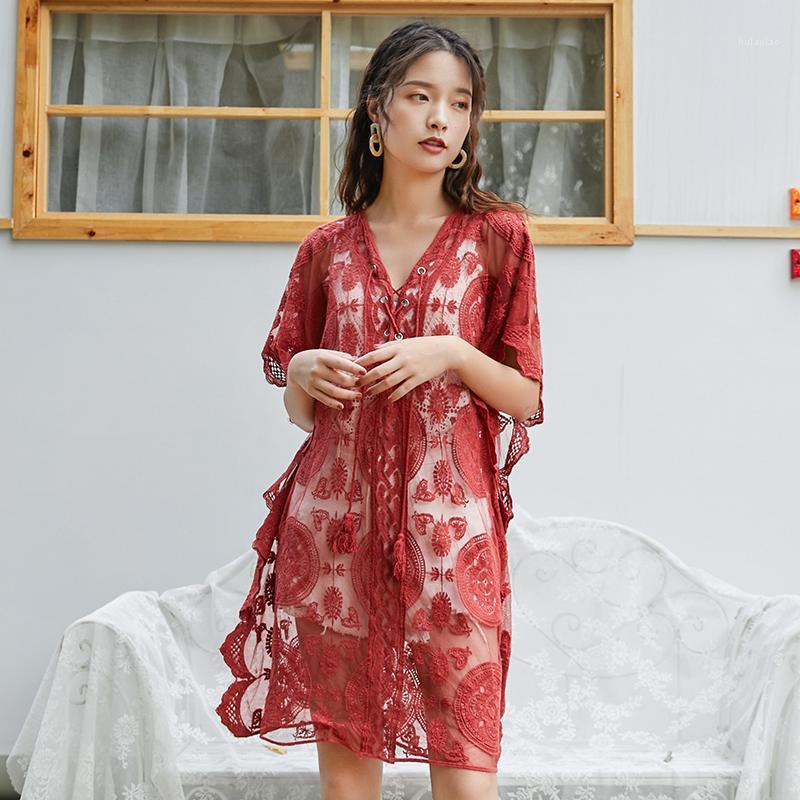 

Sell Women Lace Shirt Short Batsleeves Hollowed Sexy Lady Cotton Beach Blouse Women's Blouses & Shirts, Black