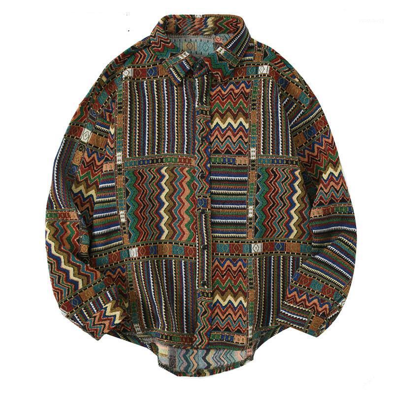 

Men's Casual Shirts Color Hawaiian Shirt Pattern Long Sleeve Vintage Streetwear Hip Hop Harajuku Loose Cotton Camisa Masculina, As show