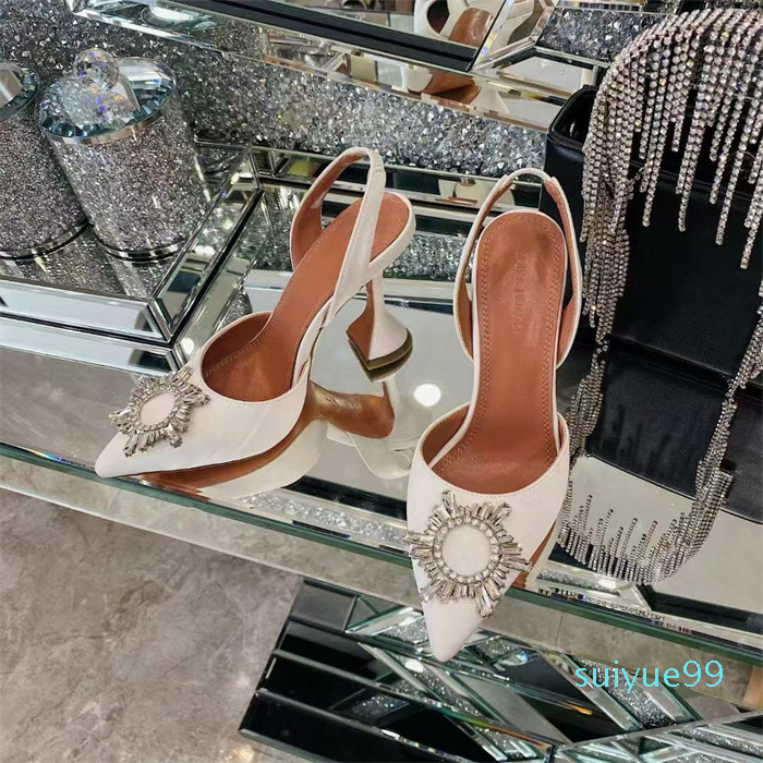 

designer womens high heeled sandals shoes pointed toes sunflower crystal buckle embellished studded sandal summer fashion 10cm heel 2022