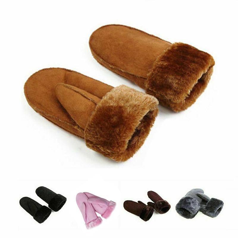 

Five Fingers Gloves Pair Thick Faux Fur Women Mittens Solid Color Outdoor Winter Warm Long Cuff Full Finger Ladies Cozy Wrist GloveFive