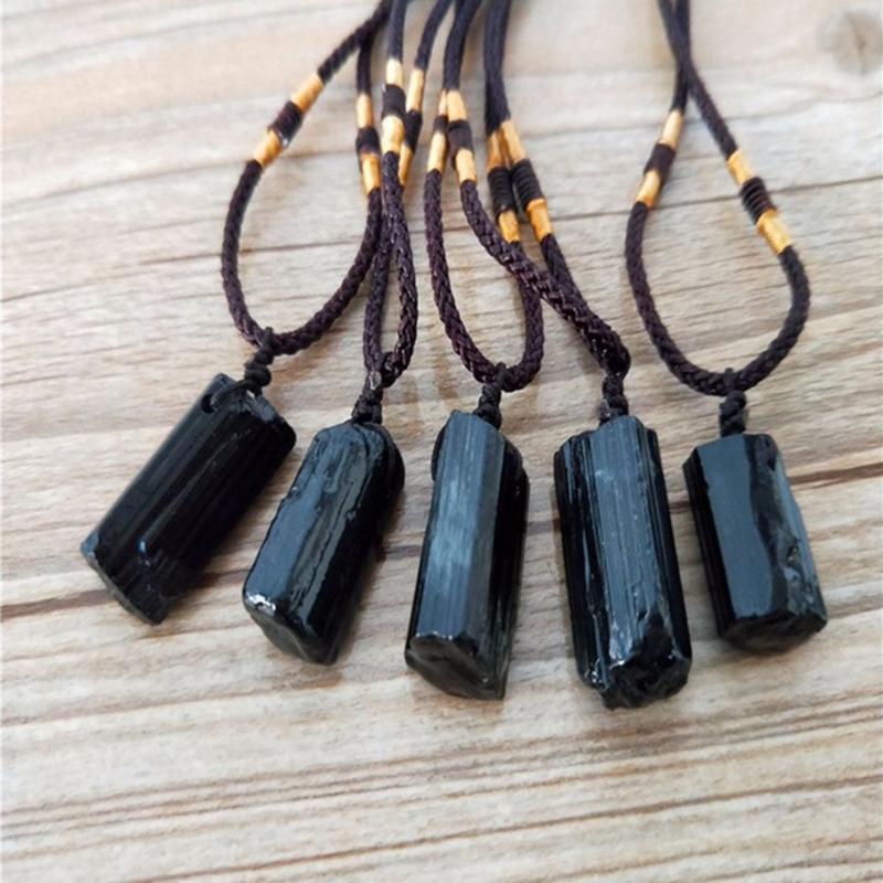 

Pendant Necklaces Fashion Women Black Energy Tourmaline Stone Necklace Crystal Gem SpecimenPendant