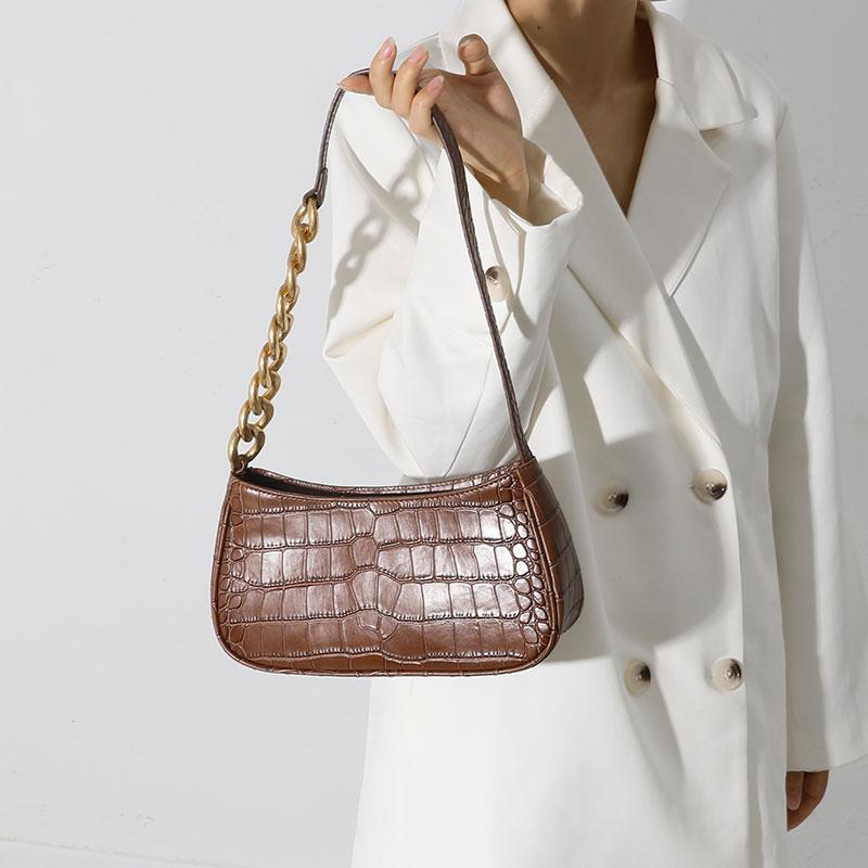 

Evening Bags 2022 Baguette Bag And Purse Pure Color Chain Fashion Women Shoulder Messenger High Quality Stone Pattern, Purple