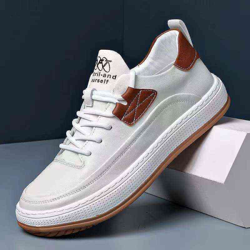 

2022 new leather trend versatile light sports casual small white board men's shoes, Black