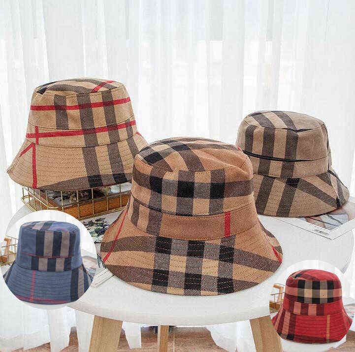 

21SS 5color Bucket Hat Wide Brim Hats Suede Fabric Fashion Stripe Brand Designer Grid Women Nylon Autumn Spring Foldable Fisherman Sun Cap, Multi