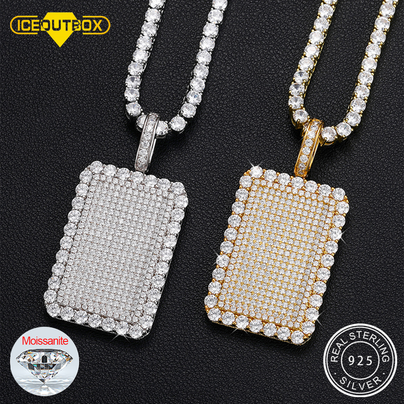 

Streamline Tag Moissanite Diamonds Pendant Real 925 Sterling Silver For Women Men Fine Jewelry Full Of Moissanite Tag Chain 220813