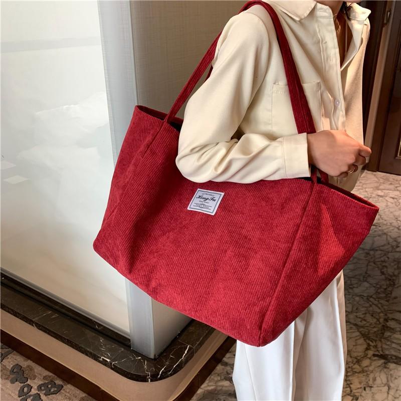 

Shopping Bags Fashion For Women 2022 Corduroy Shopper Trend Large Capacity Shoulder, Beige