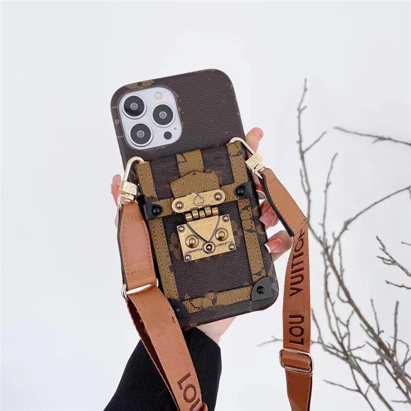 

Luxury classical Brown Crossbody Leather Cellphone Case For iPhone 13pro max 13 12 11 Pro XR XS Max 7 8 Plus Card Holder Wallet Pu334H, Brown grid