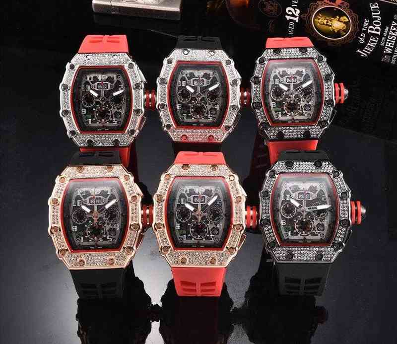 

7A+2020 New Mens Fashion Sport Watch Shinning Watches Stainless Steel Diamond Iced Watch All Dial Work Chronograph Rubber Strap R-male Clock