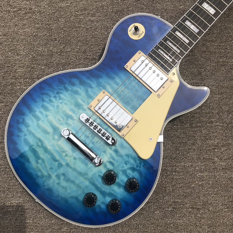 

Custom LP electric guitar, chrome hardware, rosewood fingerboard, frets binding, Tune-o-Matic bridge, Burst color quilte maple, solid mahogany body guitar