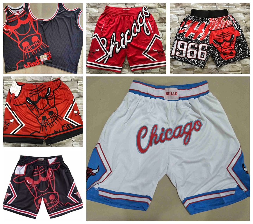 

Chicago''Bulls''Men Basketball Shorts JUST DON Stitched Mitchell and Ness With Pocket Zipper Sweatpants Mesh Retro Sport Pants Size -3XL