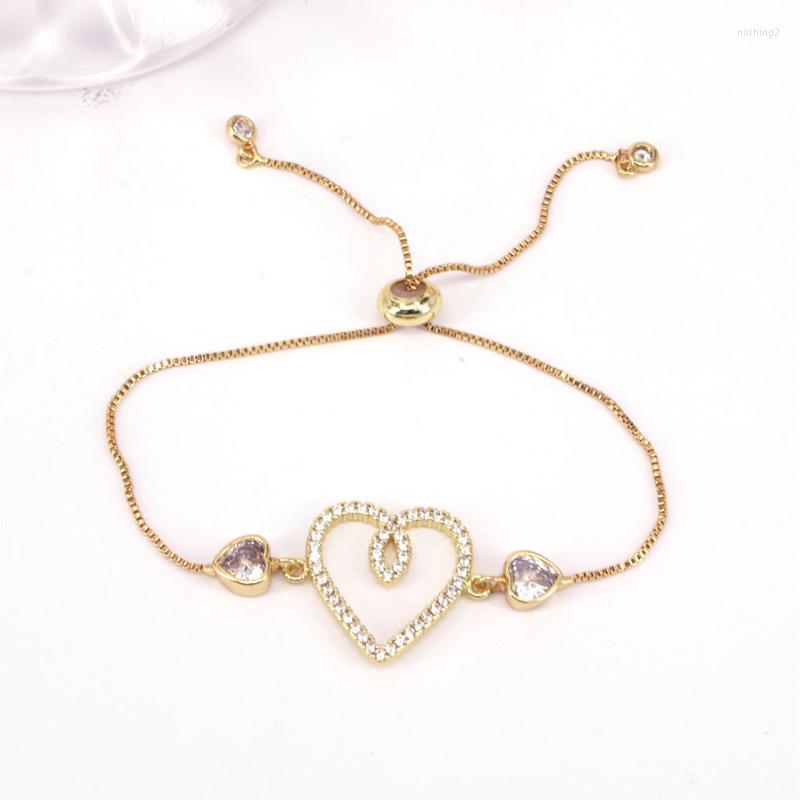 

Charm Bracelets 10Pcs Fashion Gold Color Zircon Hollow CZ Pave Heart Chain Bracelet For Women Jewelry Party GiftsCharm