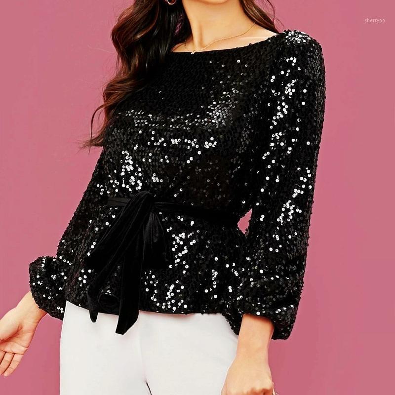 

Women' Blouses & Shirts Women Sequin Blouse T Shirt Pleated Long Sleeve O Neck Evening Party Slim Female Clothing Night Club Fashion Elegan, Green