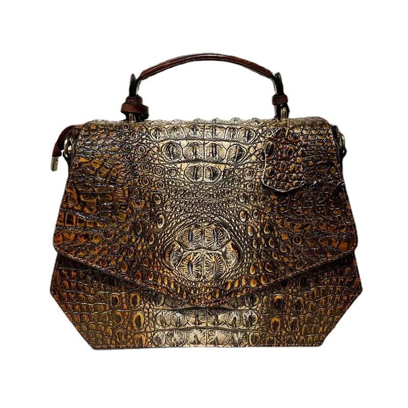 

Evening Bags Genuine Leather Bag Vintage Handbag Crocodile Female Fish Pattern Large Capacity Messenger Hexagonal Shoulder 2022, Brown