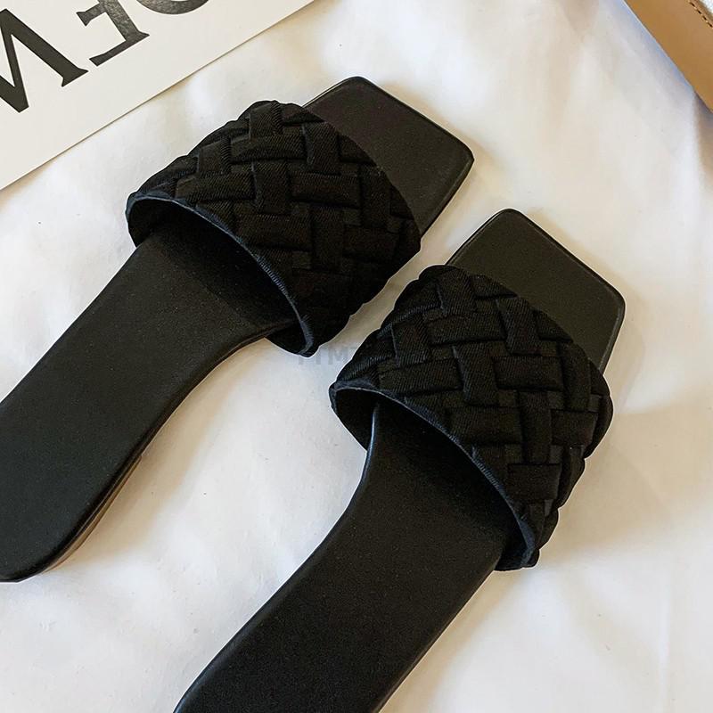 

Slippers 2022 Brand Weave Leather Women Mule Feminino Zapatillas Casa Mujer Ytmtloy House Sapatos Femininos Flat With, Beige