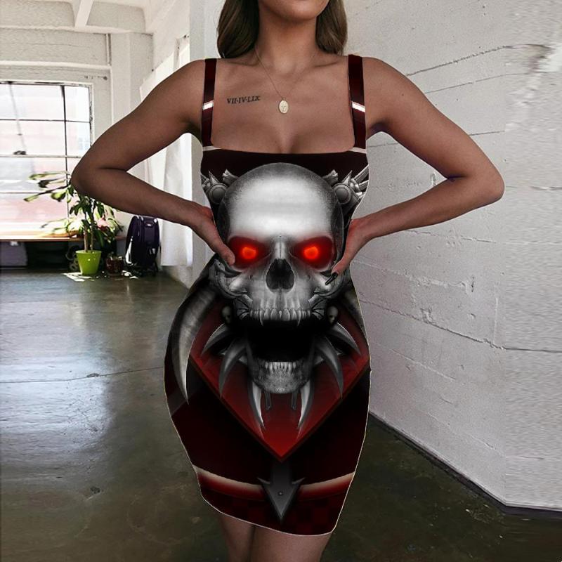 

Casual Dresses Brand Skull Women Punk 3d Print Ferry Halter Sleeveless Womens Clothing Party Boho High QualityCasual, Aad-10013