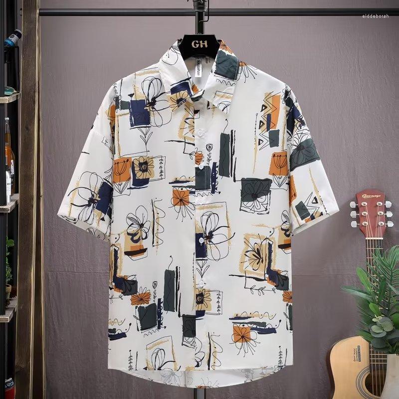 

Men's Casual Shirts Hawaii Beach Men Shirt Korean High Street For 2022 Summer Full Print Short-sleeved Top Fashion ClothingMen's Eldd22, Beige
