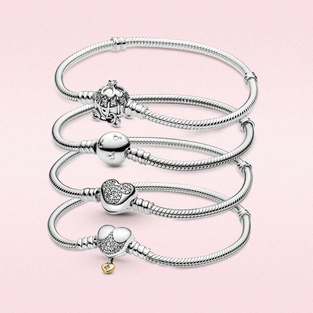 925 Sterling Silver Women's Bracelet, Mouse Button, Heart-shaped, Snake Shaped, Homemade Jewelry, Breloque-image-745661911