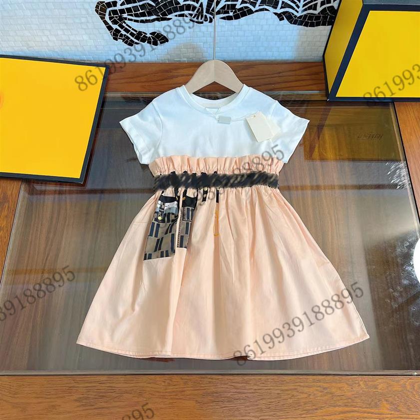 

2022ss summer new pleated cotton t shirts dress brand designer princess skirt short-sleeved dresses coat size 110-160 classic plai258A, 01