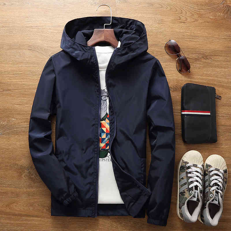 

Jacket Men's Windbreaker New 10 Color Spring Summer Fashion Zipper Thin Men Casual Hooded Male 6xl 7xl, Navy