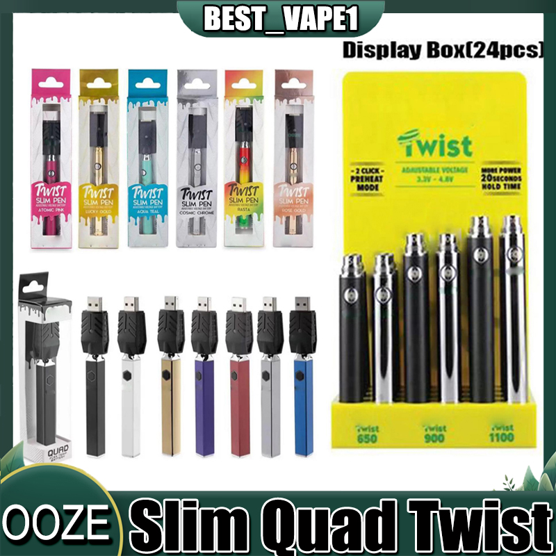 

Slim Twist Pen Quad Twist Preheat Battery 650mah 900mah 1100mah With Display Box Variable Voltage 510 thread Vape VS Vision Spinner