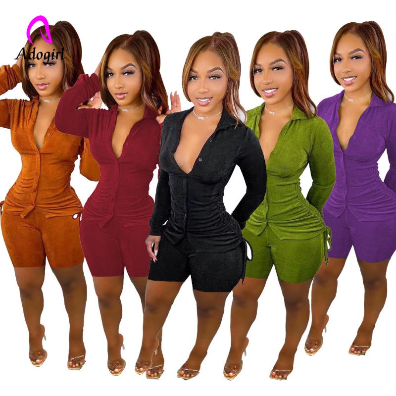 

Women' Tracksuits Fitness Women 2 Piece Set Long Sleeve Solid Drawstring Shirts High Waist Skinny Shorts Matching Sexy Night Club Party Out, Orange