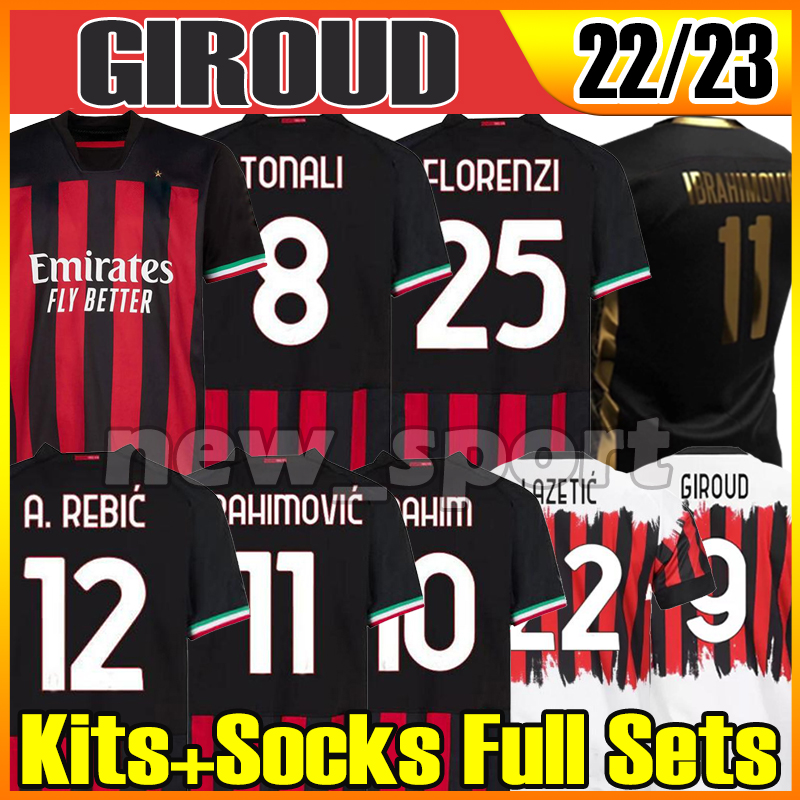 

22 23 OMORI Soccer jerseys GIROUD IBRAHIMOVIC R.LEAO LAZETIC Fourth 4th kit 2022 2023 TONALI A.REBIC KJER Kessie theo brahim Men kids sets Top football shirt uniforms, 22 23 3rd