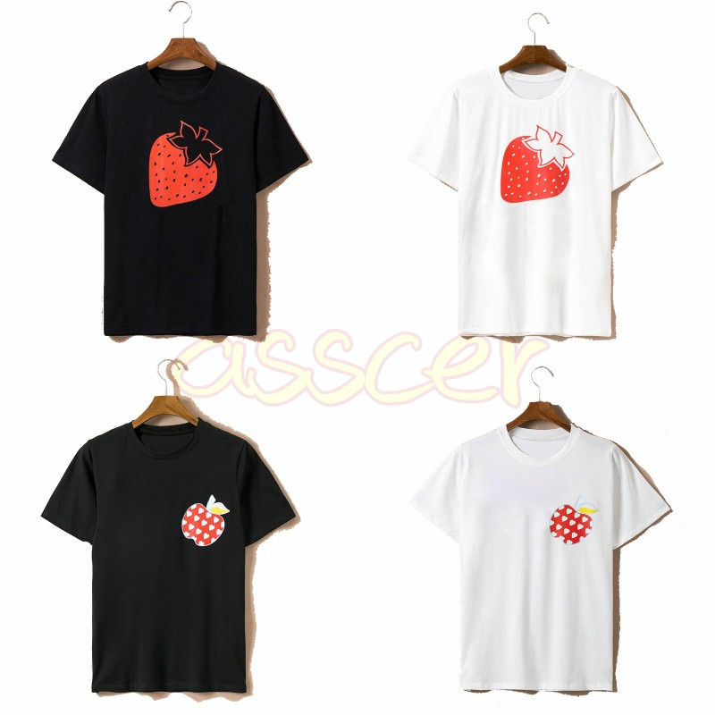 

Men Women T Shirts High Quality Casual Pure Cotton Tees Fashion Strawberry Printing Black White Mens T Shirt Asian Size S-2XL, Black02