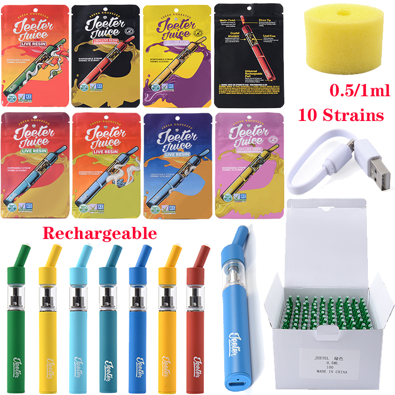 

Jeeter Rechargeable Disposable E Cigarettes Vape Pen Preheat 1ml/0.5ml Atomizers Carts Thick Oil Vaporizer 180MAH Battery Micro USB With Packaging Bags 10 Colors