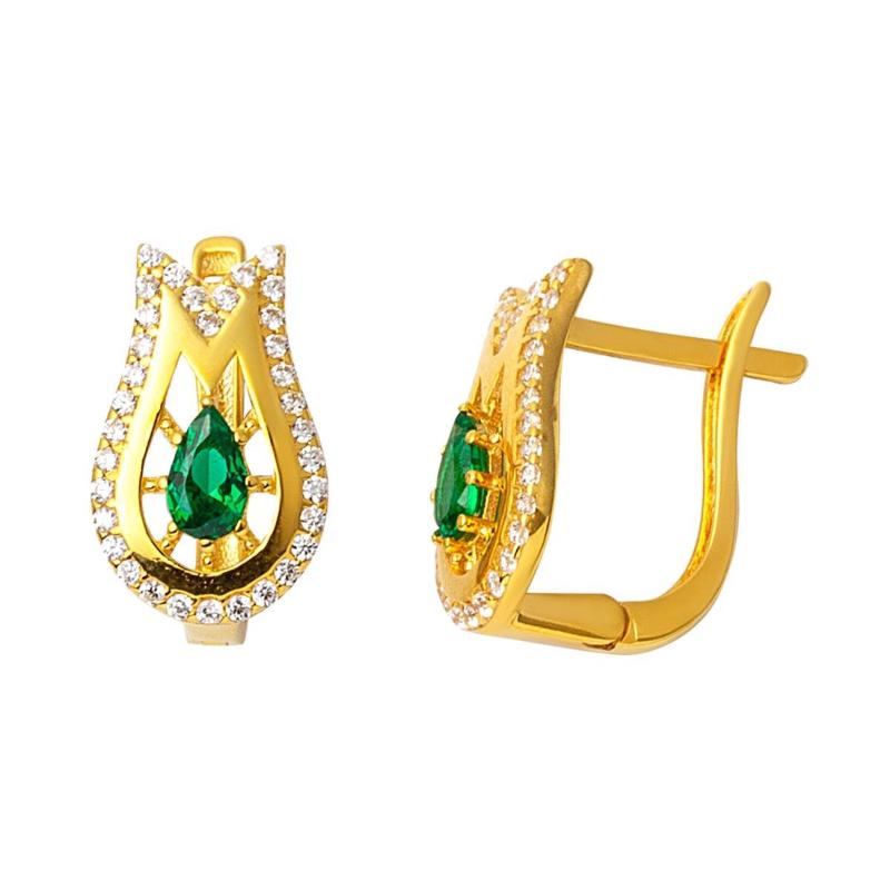 

Clip-on & Screw Back Green Cubic Zirconia Tulip 14 Carat Gold Earrings