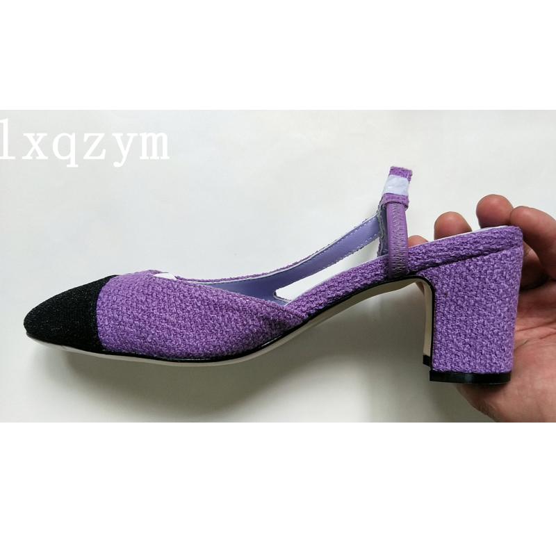 

Sandals Women Shoes Brand Designer Ladies Flat Fashion Lady Tweed Fabric High Heels Round Toe Female Slingback 41 42Sandals, As show