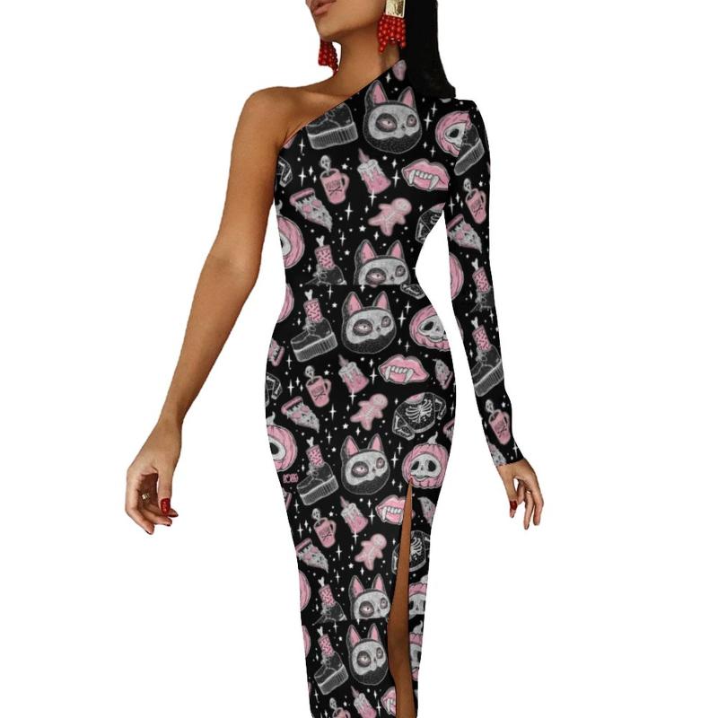 

Casual Dresses Spooky Skeleton Bodycon Dress Spring Pumpkin Spooks And Creeps Sexy High Slit Long Womens Sleeve Print Party DressCasual, Style
