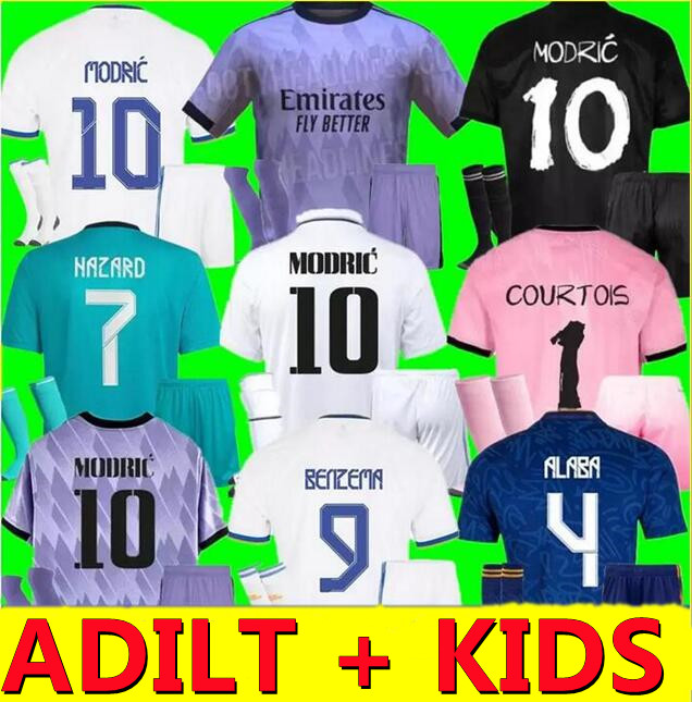

120th BENZEMA 22 23 soccer jerseys football kit shirt adult VINI JR ALABA HAZARD ASENSIO MODRIC MARCELO VALVERDE rEAL mADRIds men kids sets Sets 2022 2023 uniforms, 22/23 home+champion patch