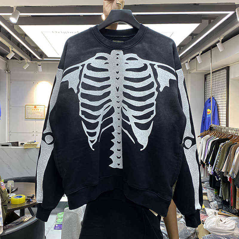 

KAPITAL Hip Hop Pullover Oversized Vintage Bone Skeleton Stitching High Street Men Women High Quality Kapital Sweatshirt T220726, Fs-01