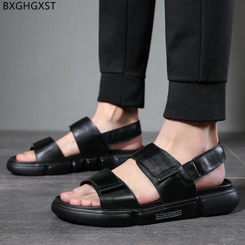 

Sandals Beach Mens Genuine Leather Luxury Designer Casual Shoes Man 2022 Summer Men Indoor Slippers, Black
