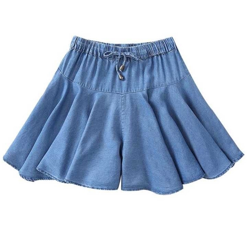 

Fashion Wide Leg skirt shorts plus size Summer Korean High waist Denim ruffle shorts 5XL 6XL 7XL Jeans shorts skirts black blue Y200512, Navy blue