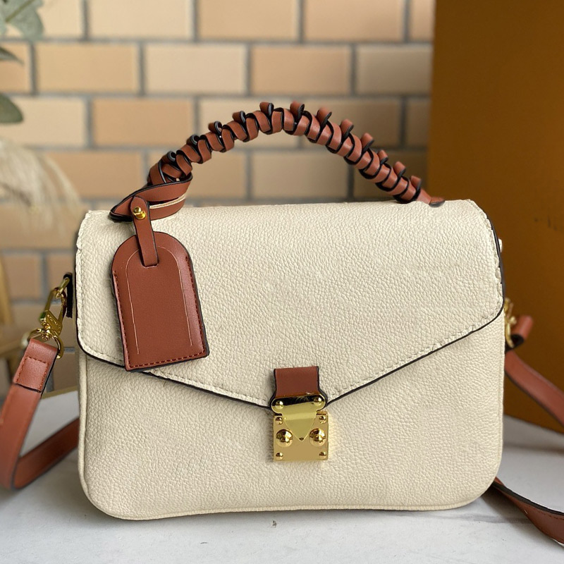

Top Quality Pochette Handbag Messenger Bag Embossed Letter Crossbody Bags Genuine Leather Braided Handle Sides 06