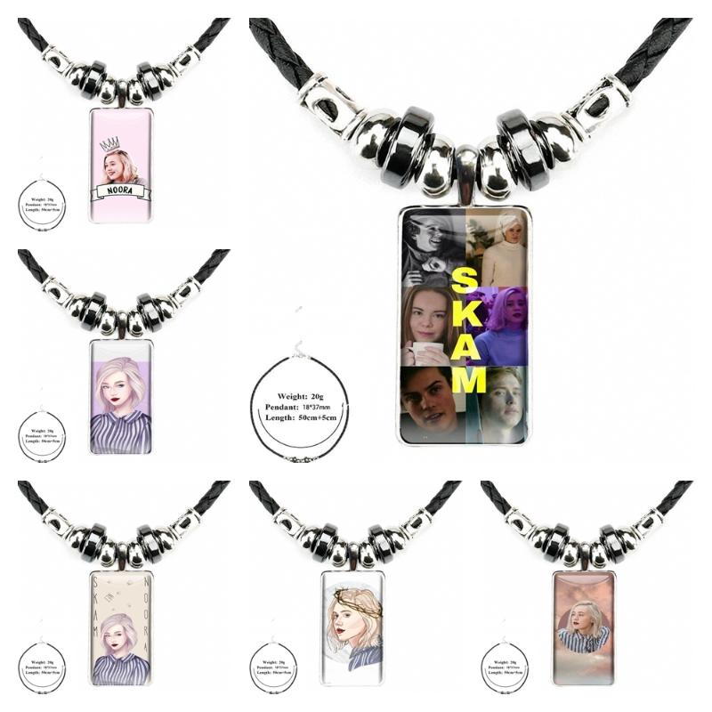 

Pendant Necklaces For Men Women Gift Norwegian Gay Tv Skam Noora Design Fashion Vintage Glass Rectangle Black Hematite Necklace Pendants