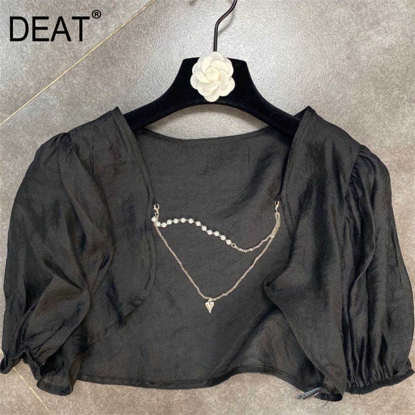 

DEAT summer SHIRT spliced chain metal fashion short top thin WS30101L 210709, Black