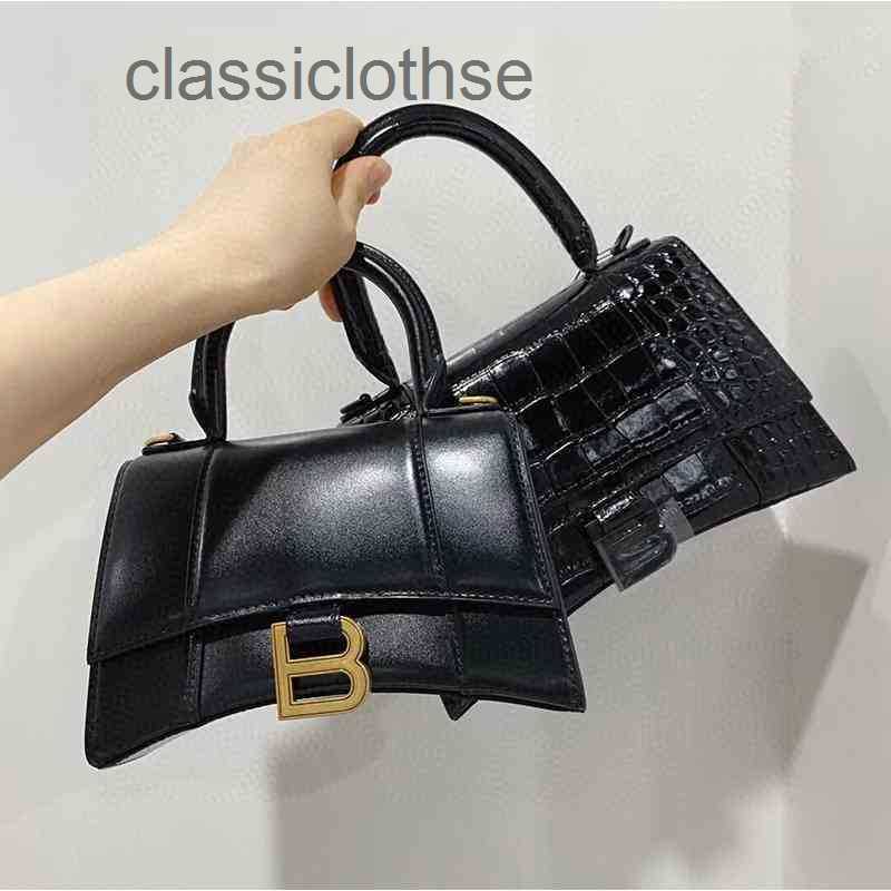 

Brand Designer Balencaigass Bag Handbag Fashion 2022 b Family High Version Women's Crocodile Hourglass Leather One Shoulder Slant Cross, Black large plain