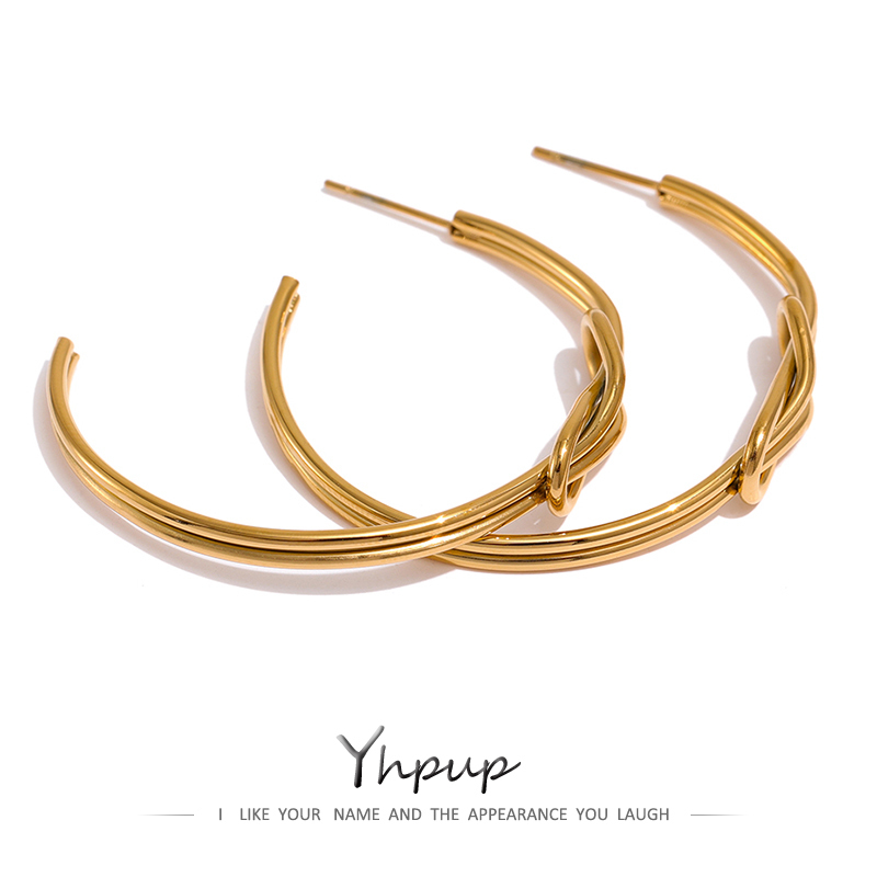 

Yhpup Tie Geometric Twisted Hoop Earrings Stainless Steel Gold Color Unusual Temperament Charm Jewelry Bijoux Femme Gala Gift 220716