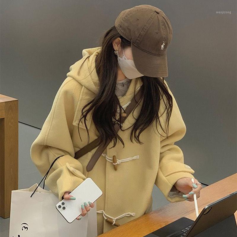 

Women's Wool & Blends Nic Women Elegant Long Coat Solid Color Sleeve Jacket Chic Outerwear Ladies Loose OverCoat For 2022, Black