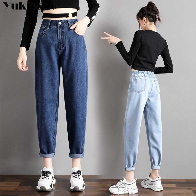 

Boyfriend Jeans For Women Autumn Casual Denim jeans woman Korean Streetwear Female Vintage Anklelength Harem Pants 210608, Black