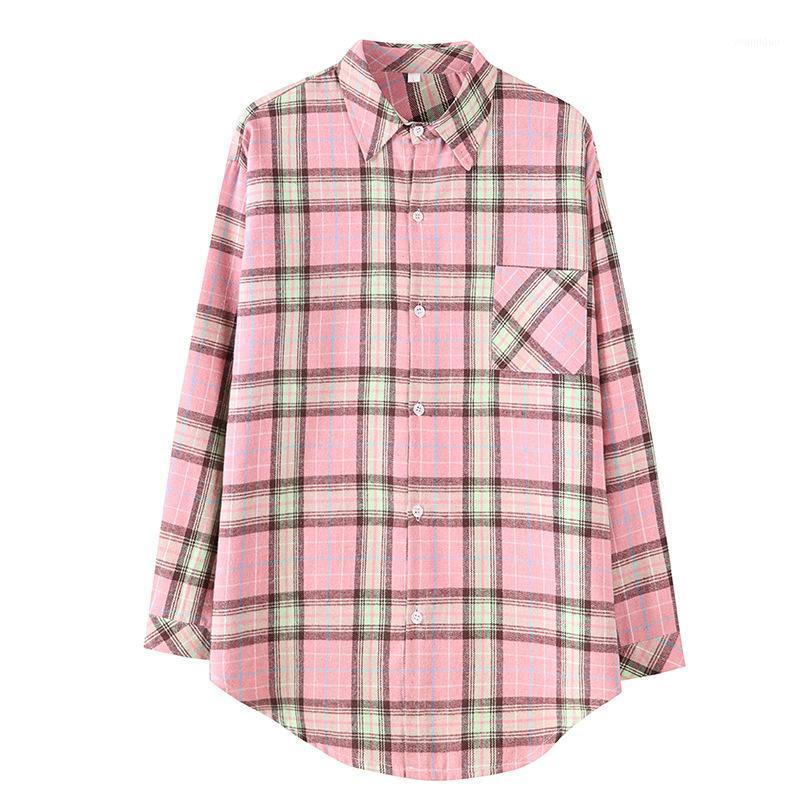 

Women's Blouses & Shirts 2022 Vintage Plaid Women Oversized Female Blouse Tops Plus Size Clothing Long Sleeve Button Outerwear, Gl882-2