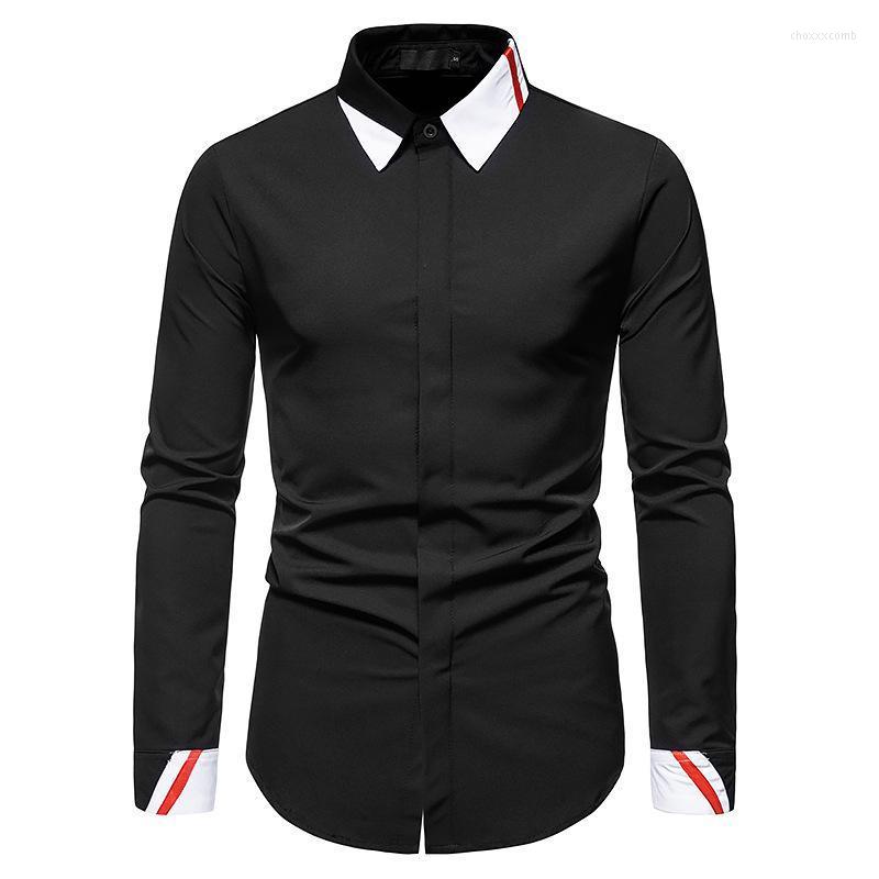 

Men' Casual Shirts Shirt Lapel Color Matching Business Long-sleeved Autumn Clothing, Black