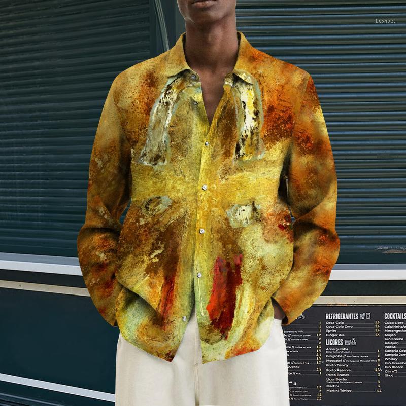 

Men's Casual Shirts Fashion Social Men Streetwear Buttoned Chemise Homme Flame Print Long Sleeve Shirt Ropa Hombre Camisa MasculinaMen's, Zc-159