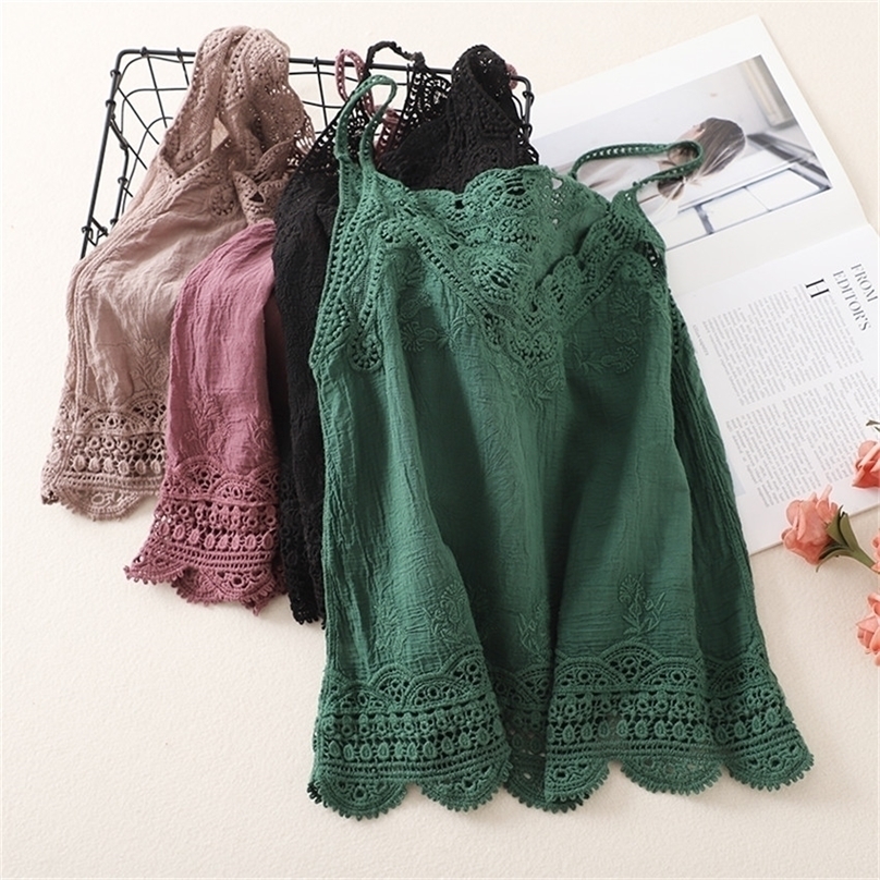 

Summer Spaghetti Strap Tops Women Sleeveless V-Neck Embroidery Cotton Linen Tank Top Casual Vintage Camis Mujer Tee Shirt Femme 220318, Color 1